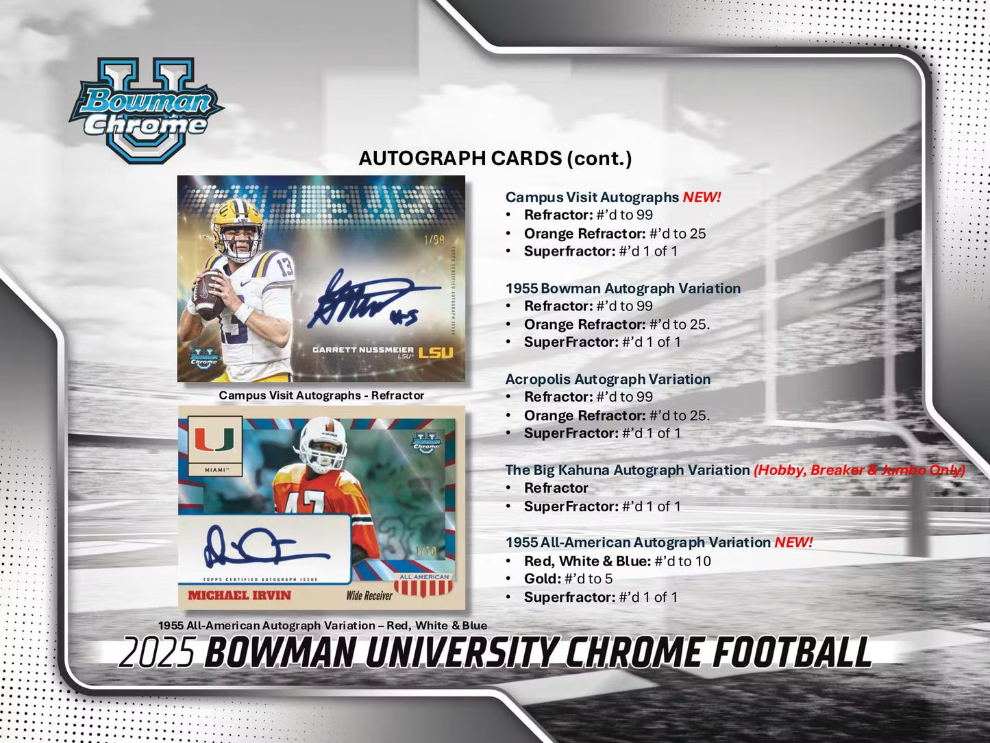 2025 Bowman University Chrome Football Hobby Pack (Presell)