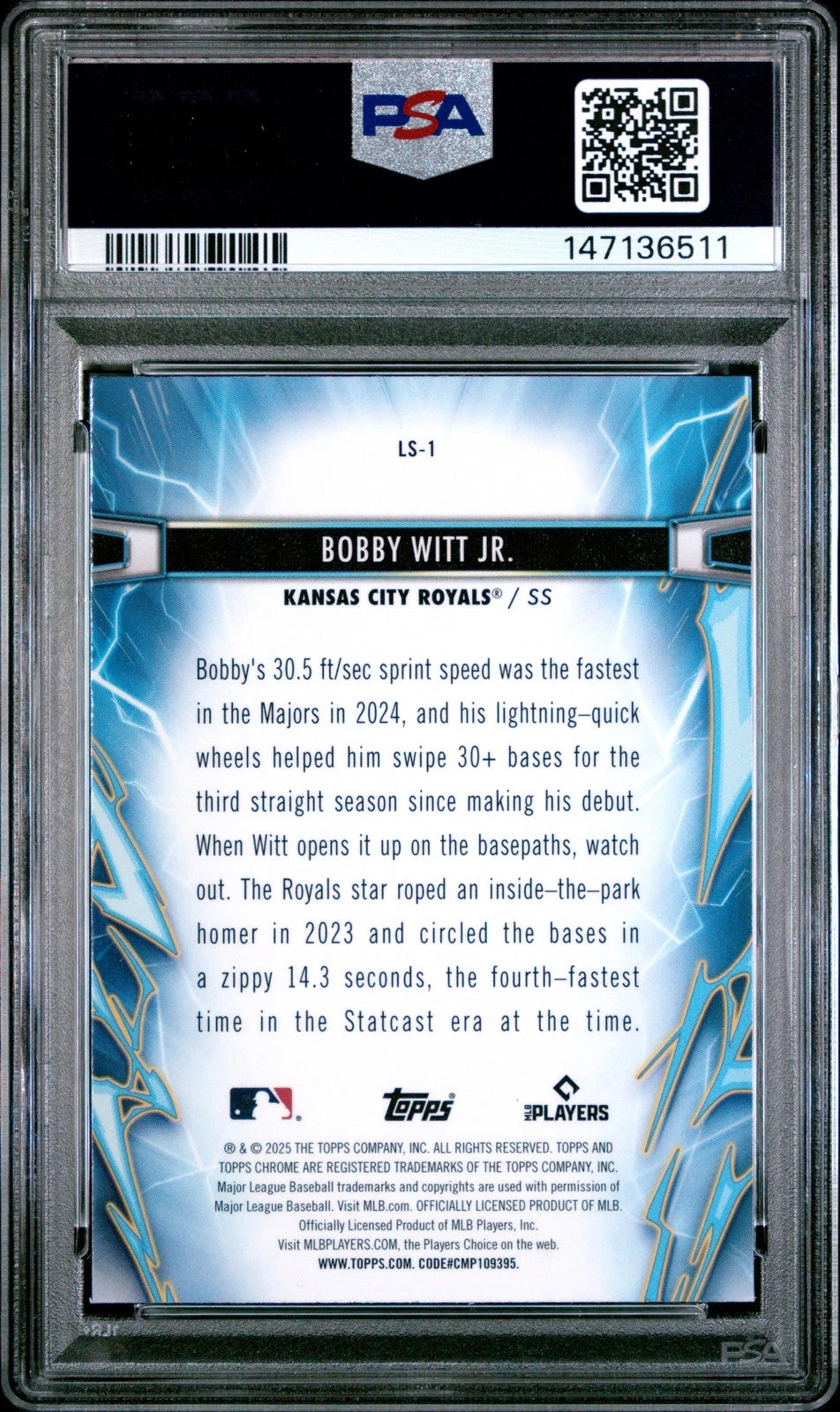 2025 TOPPS COSMIC CHROME LIGHT SPEED #1 BOBBY WITT JR. PSA 10