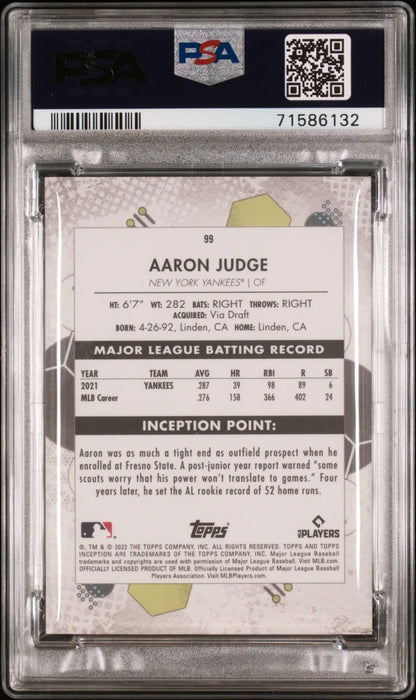 2022 TOPPS INCEPTION #99 AARON JUDGE PSA 10